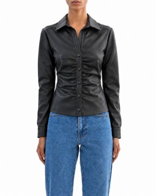 Salma Faux Leather Ruched Shirt
