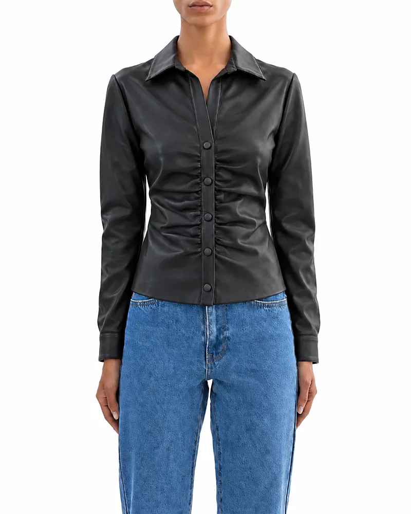 Lamarque Salma Faux Leather Ruched Shirt