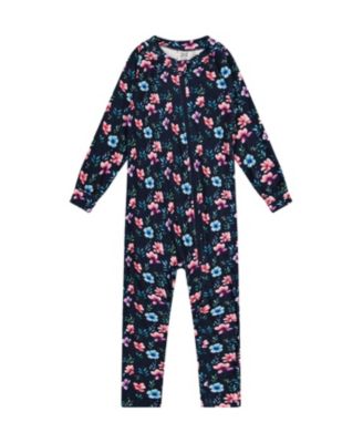 Girls' One Piece Floral Fleece Zipper Asymmetric Thermal Underwear - Baby