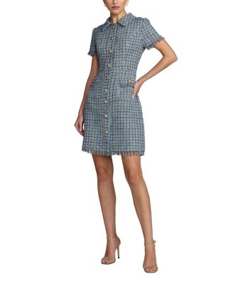  Collared Tweed Mini Dress With Fringe Trim