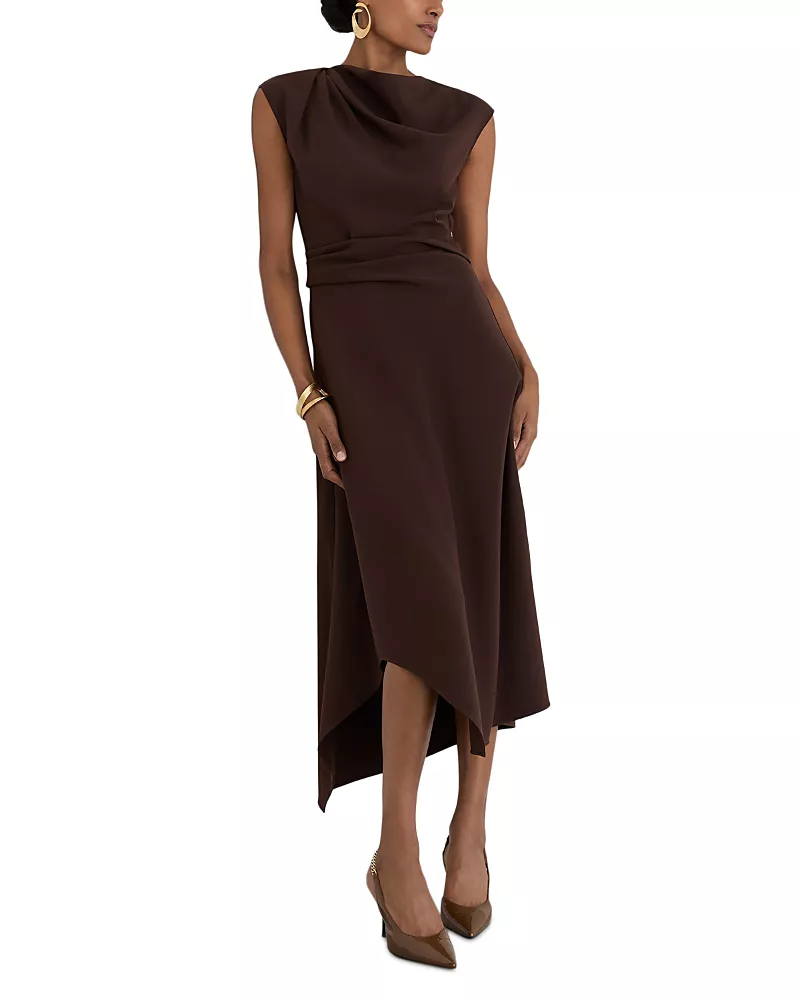 Reiss Ruched Shoulder Midi Dress