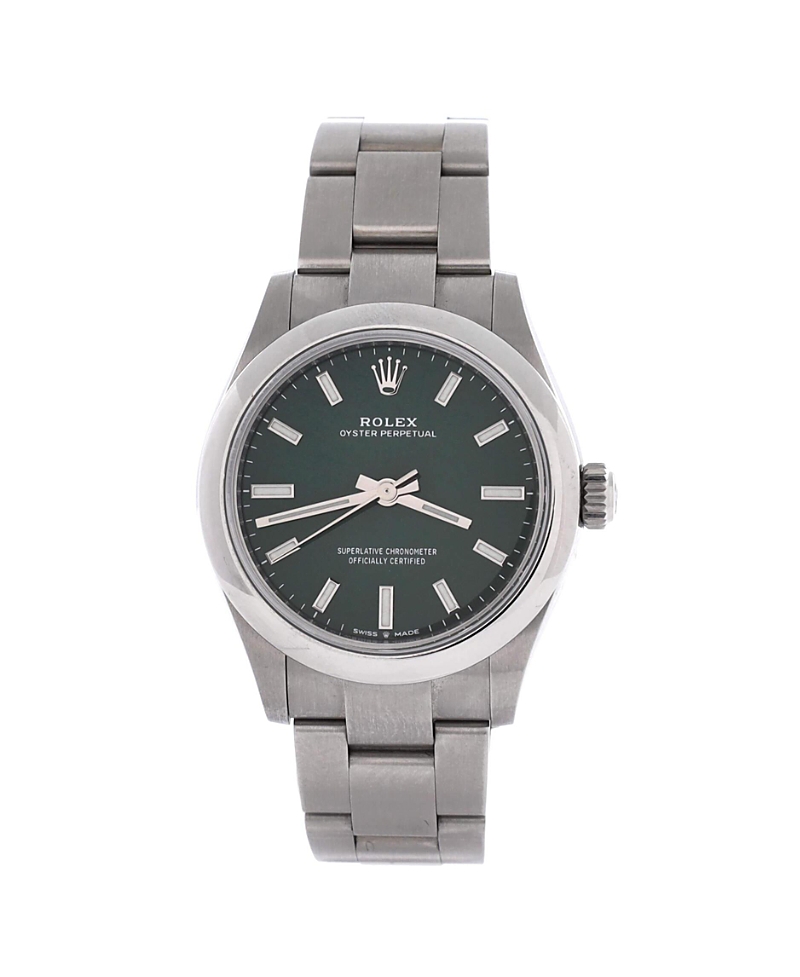 Pre-owned Pre-owned Rolex Rolex Oyster Perpetual Green Automatic Watch In Stainless Steel 31mm In Dial Color: Green