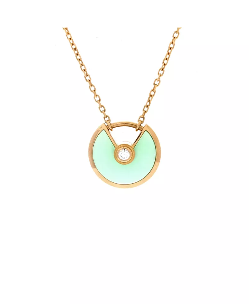 Pre-Owned Cartier Xs Amulette de Cartier Pendant Necklace 18K Gold with Chrysoprase and Diamond, 16.25