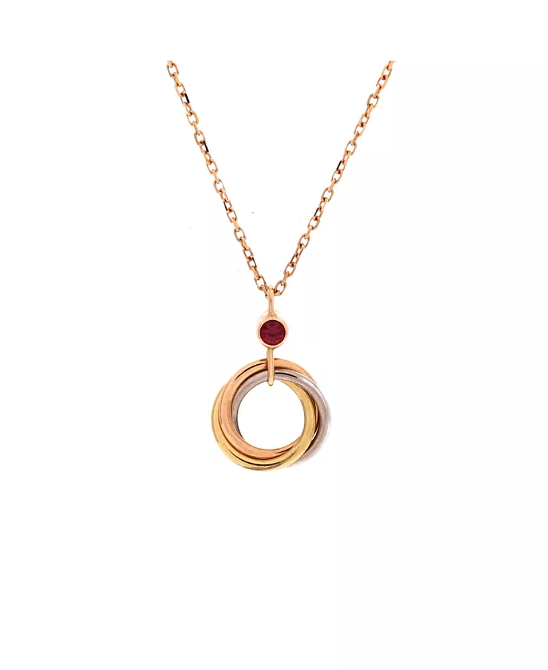 Pre-Owned Cartier Trinity Pendant Necklace 18K Tricolor Gold and Ruby, 15.75