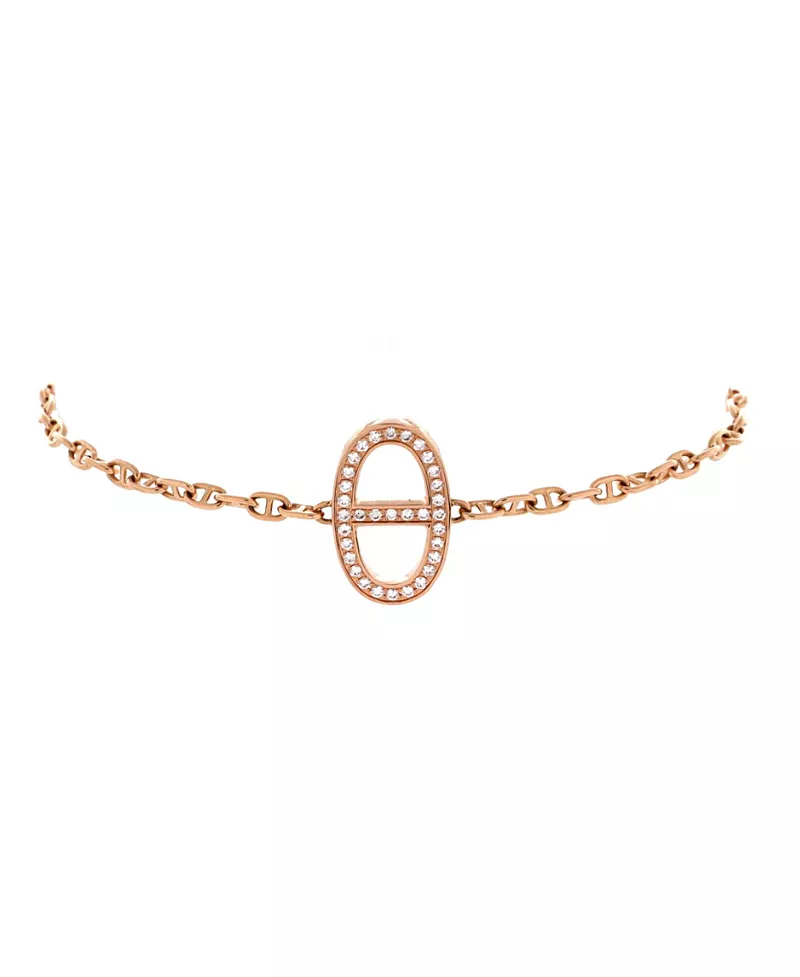Pre-Owned HERMES Chaine d'Ancre Contour Bracelet 18K Rose Gold with Diamonds