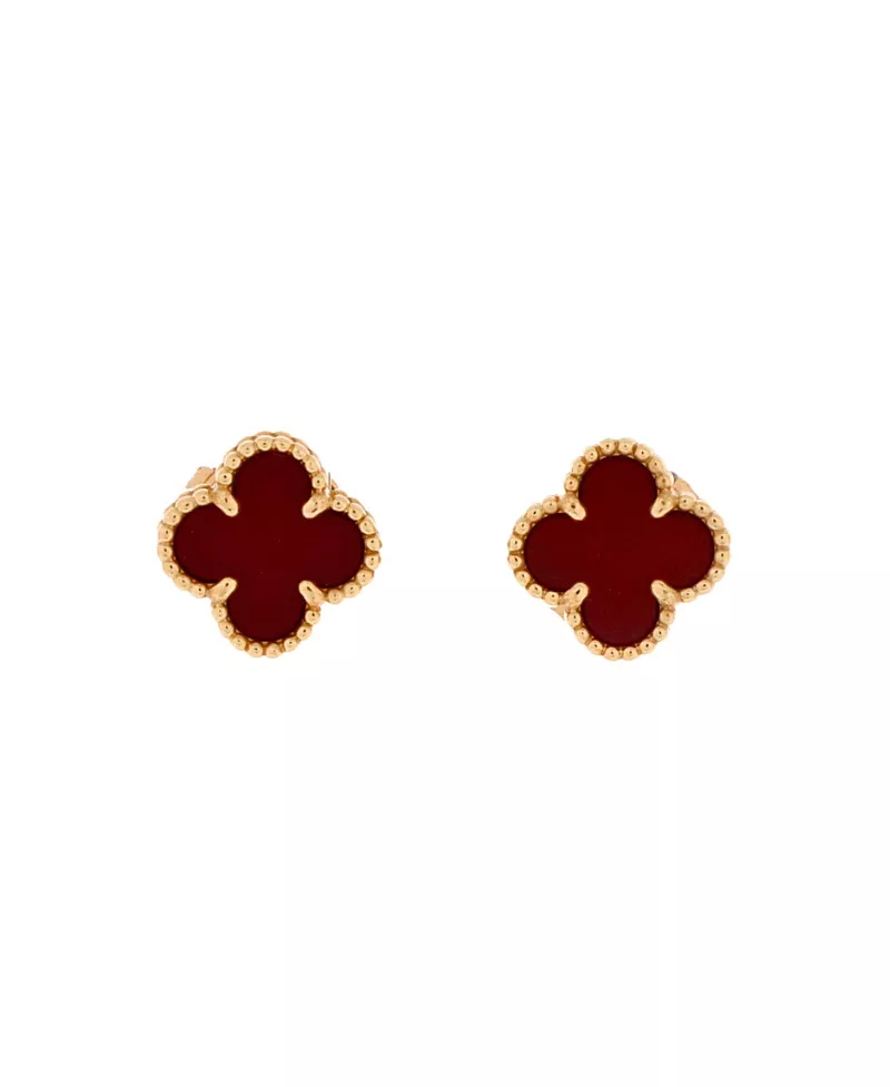 Pre-Owned Van Cleef & Arpels Sweet Alhambra Stud Earrings 18K Rose Gold and Carnelian