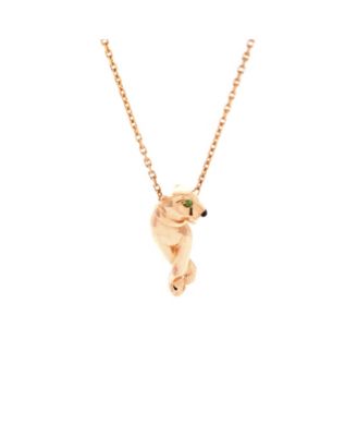 Small Panthere de Cartier Pendant Necklace 18K Rose Gold with Lacquer and Tsavorite, 17.75"