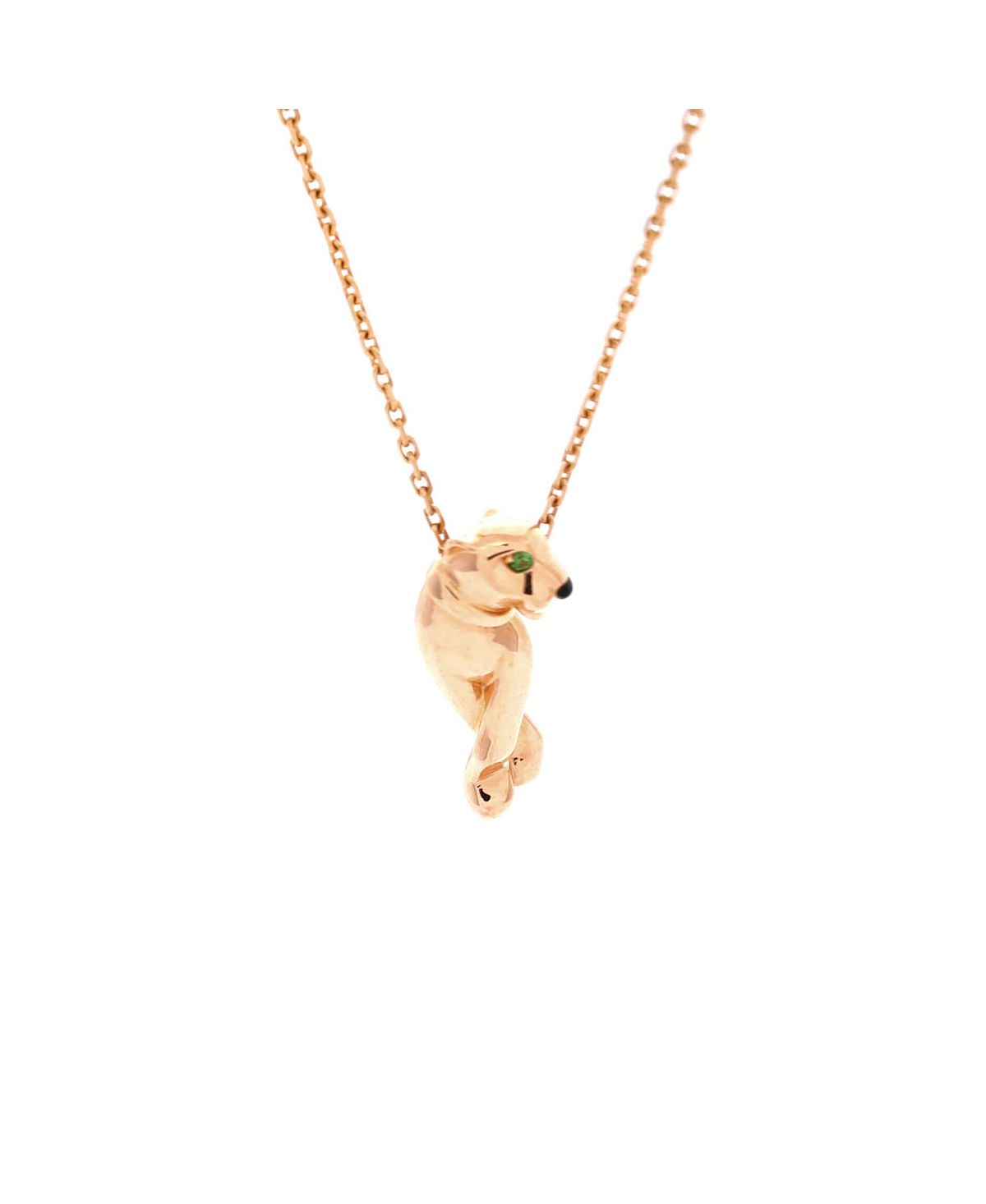 Pre-Owned Cartier Small Panthere de Cartier Pendant Necklace 18K Rose Gold with Lacquer and Tsavorite, 17.75