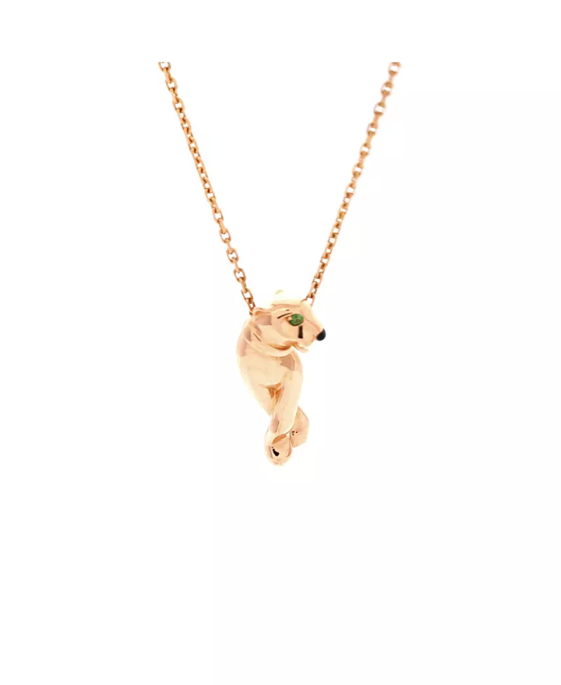 Pre-Owned Cartier Small Panthere de Cartier Pendant Necklace 18K Rose Gold with Lacquer and Tsavorite, 17.75