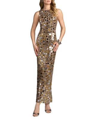  Sleeveless Geometric Embellished Column Dress