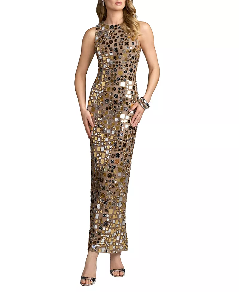 Mac Duggal Sleeveless Geometric Embellished Column Dress