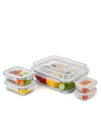  Nesting Glass Mixing Bowl Set with Lock-Down Lids and Carry Handle, 10-Piece Set