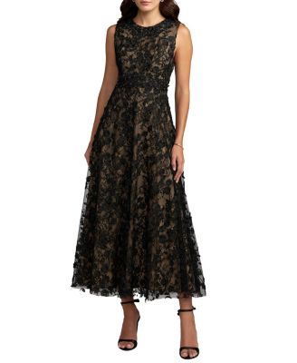 Mac Duggal Petite Floral Embroidered High Neck Midi Dress