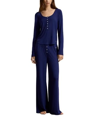 Rib Henley Wide Leg Pants Pajama Set