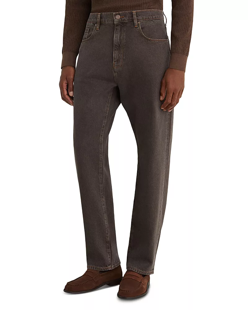Reiss Hendrix Cotton Relaxed Straight Fit 31.5 Jeans in Grape Brown