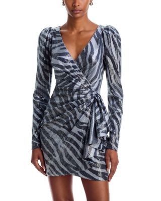 Sequinned Faux Wrap Mini Dress - Exclusive
