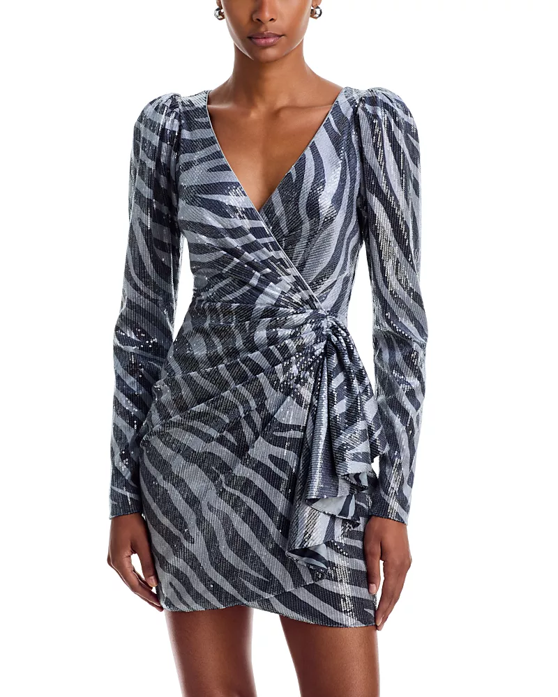 Aqua Sequinned Faux Wrap Mini Dress - Exclusive