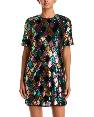 Sequinned Diamond Pattern Dress - Exclusive