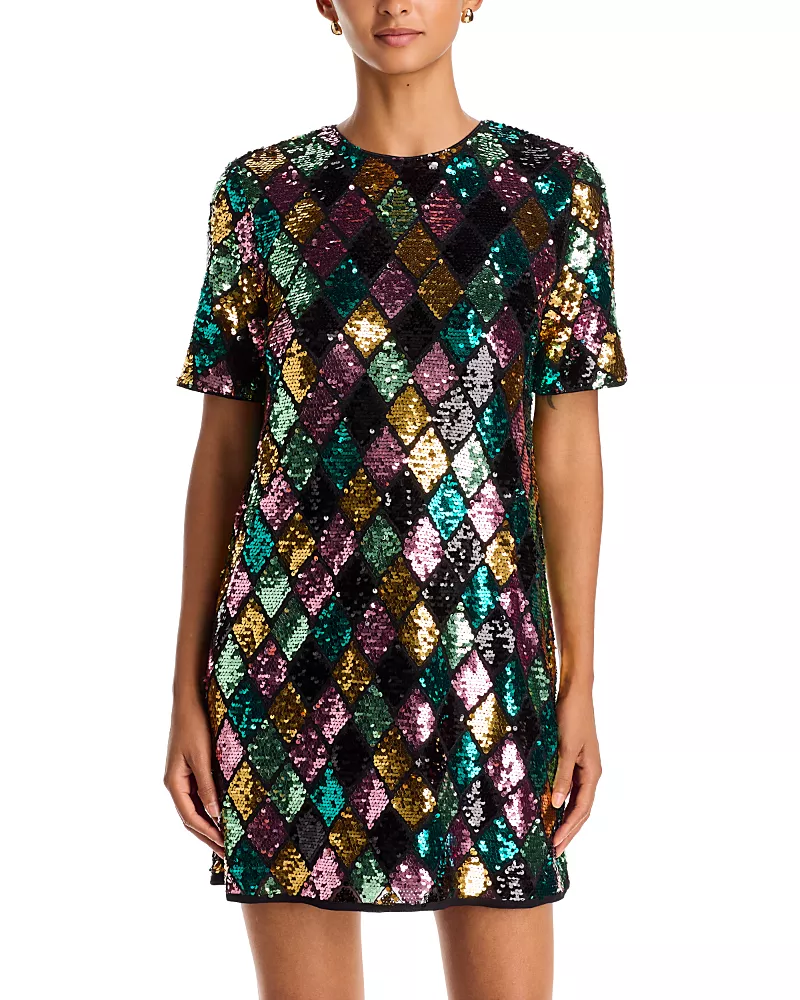 Aqua Sequinned Diamond Pattern Dress - Exclusive