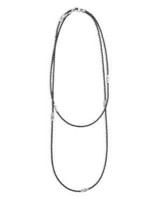 Sterling Silver Signature Caviar Black Agate Station Necklace, 34"
