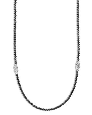 Sterling Silver Signature Caviar Black Agate Station Necklace, 34"