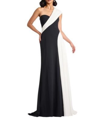  Belman One-Shoulder Draped Gown
