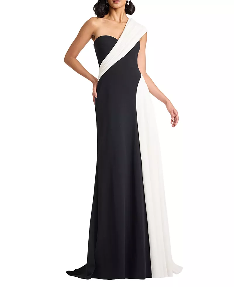 Tadashi Shoji Belman One-Shoulder Draped Gown