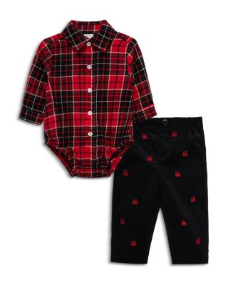 Boys' Cotton Plaid Bodysuit & Train Pant Set - Baby