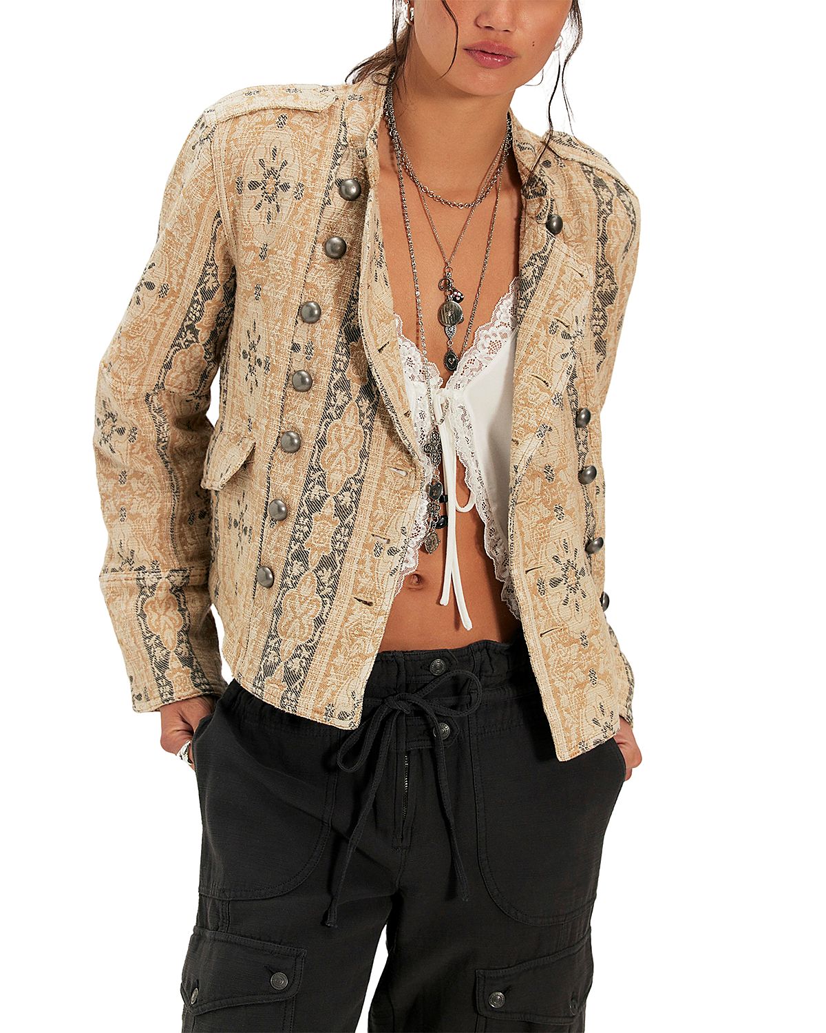 Free People Lotty Cotton Blend Jacquard Jacket