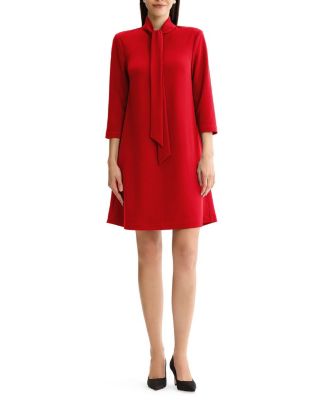  Stretch Deco Crepe Tie Neck Tent Dress