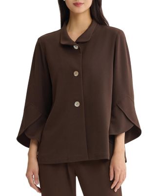  Button Front Bell Sleeve Deco Crepe Jacket