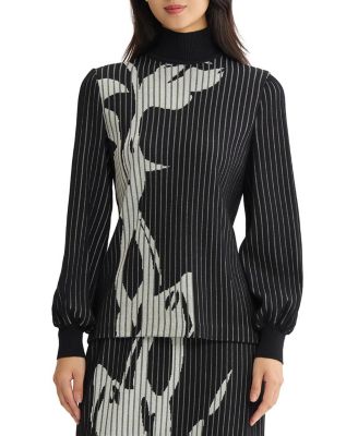  Plus Mock Neck Floral Soft Ribbed Knit Top