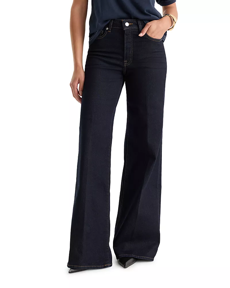 Good American Good Waist Mid Rise Palazzo Jeans in Rinse