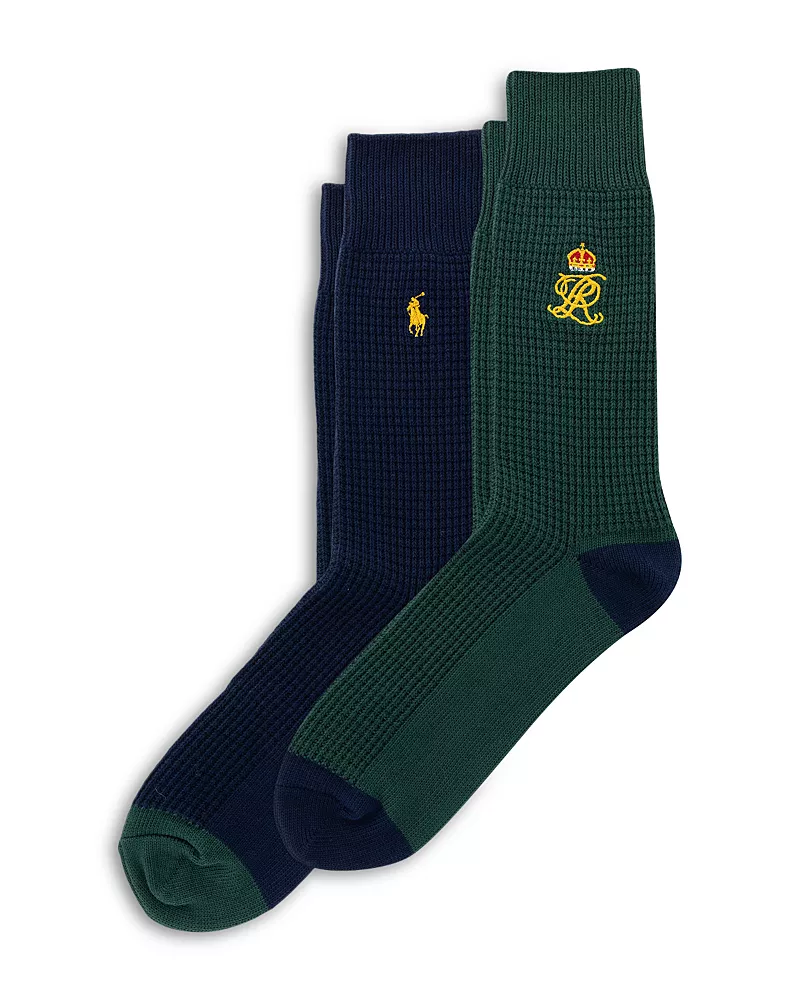 Polo Ralph Lauren Waffle Crest Embroidered Cotton Socks, Pack of 2