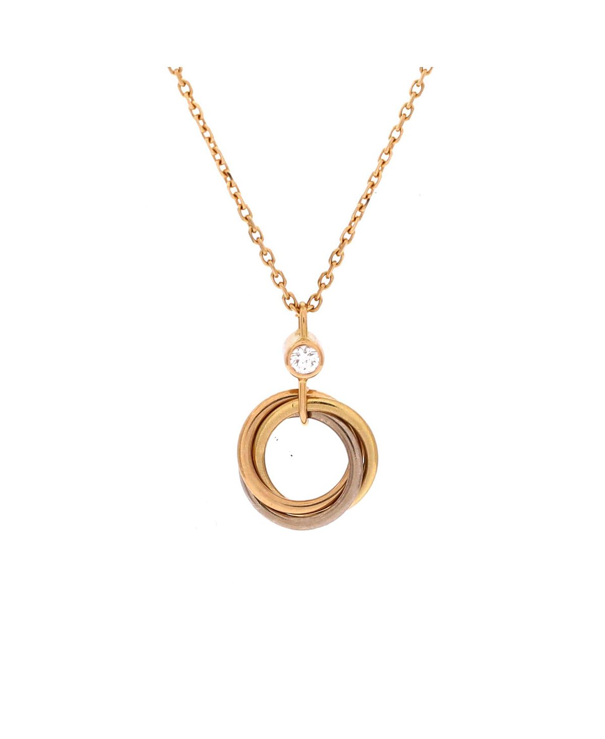 Pre-Owned Cartier Trinity Pendant Necklace 18K Tricolor Gold with Diamond, 15.75
