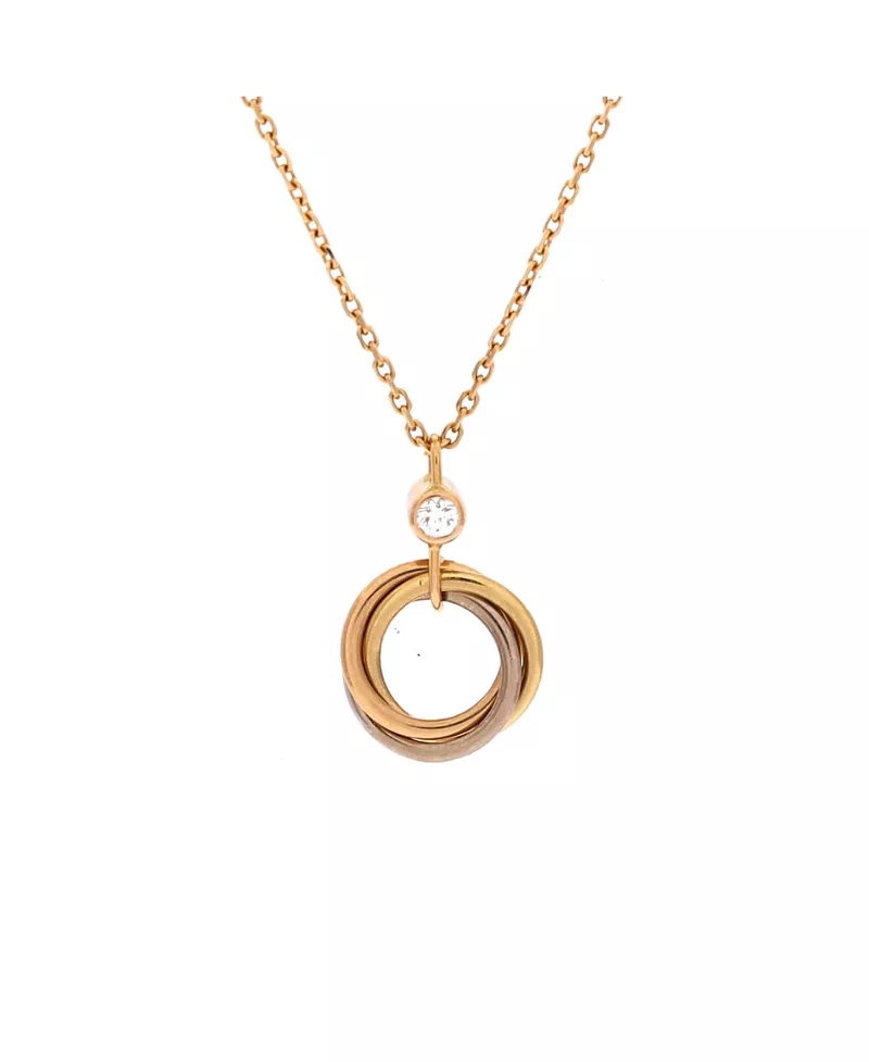 Pre-Owned Cartier Trinity Pendant Necklace 18K Tricolor Gold with Diamond, 15.75