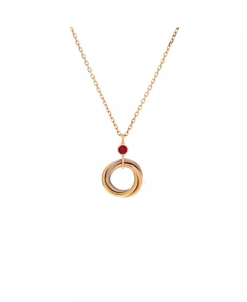 Pre-Owned Cartier Trinity Pendant Necklace 18K Tricolor Gold and Ruby, 15