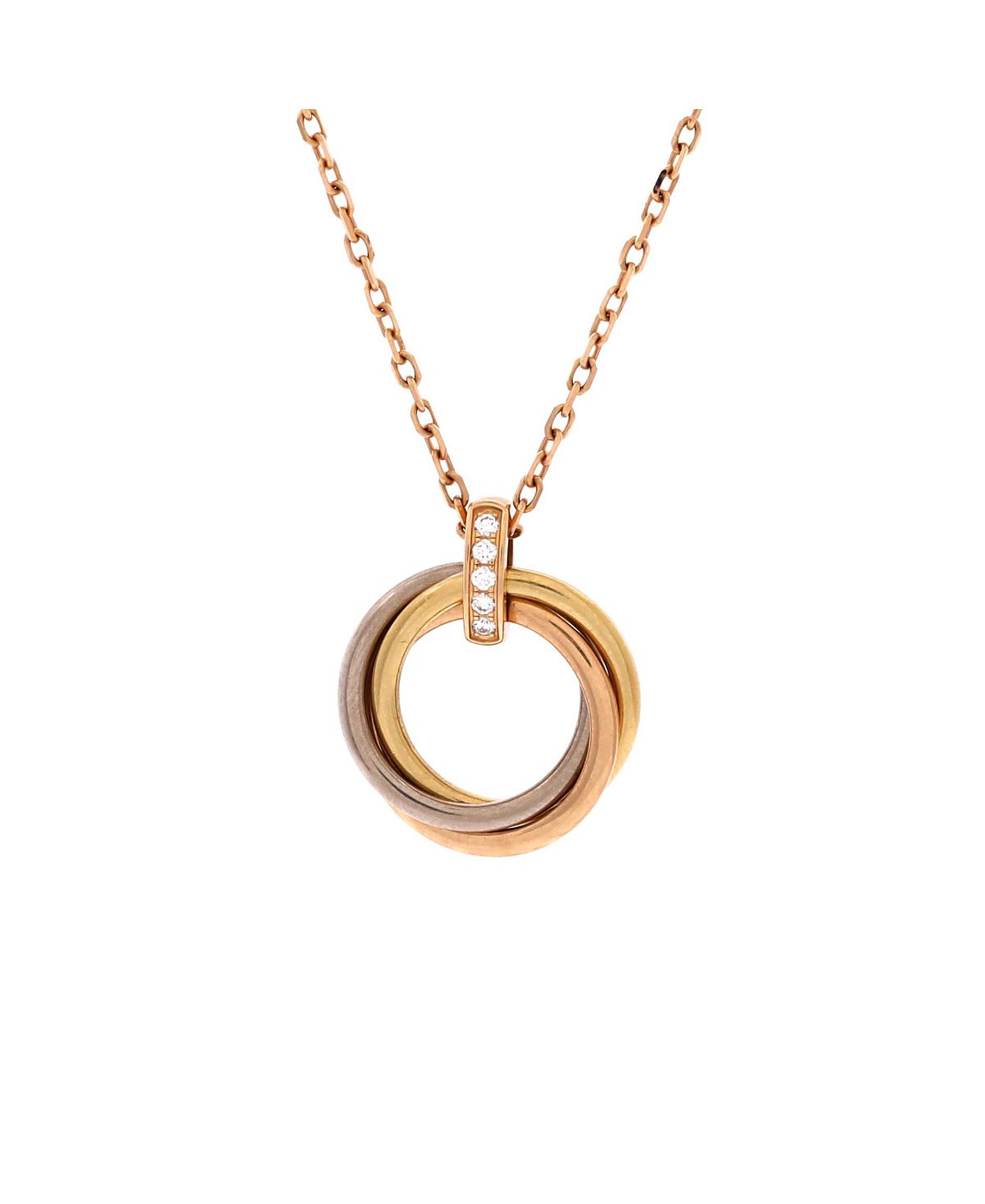 Pre-Owned Cartier Trinity Pendant Necklace 18K Tricolor Gold and Diamonds, 15.75