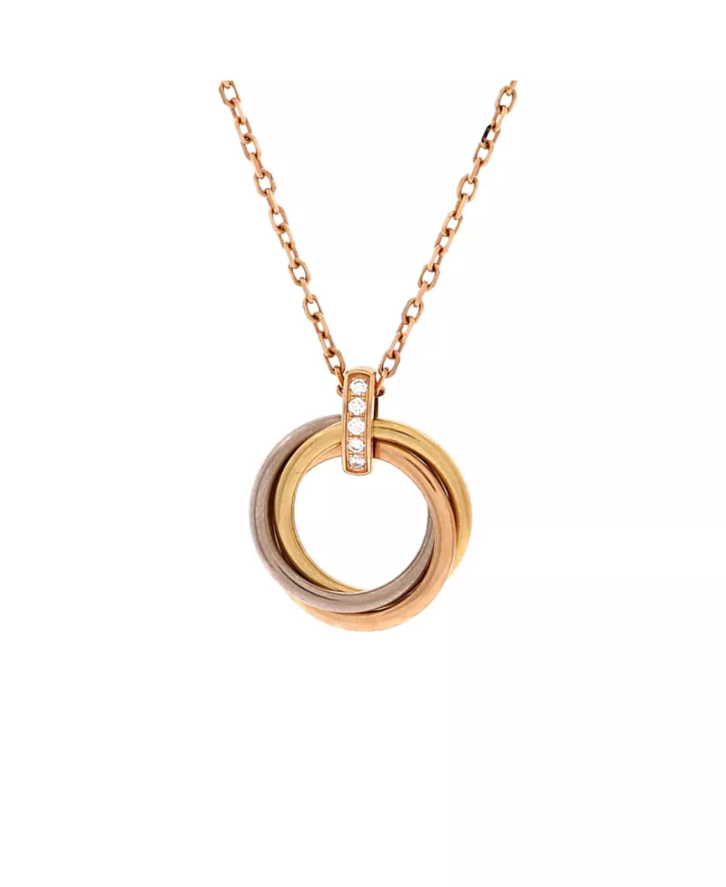 Pre-Owned Cartier Trinity Pendant Necklace 18K Tricolor Gold and Diamonds, 15.75