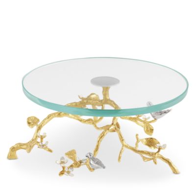 Lovebirds Silver & Gold Tone Glass Cakestand