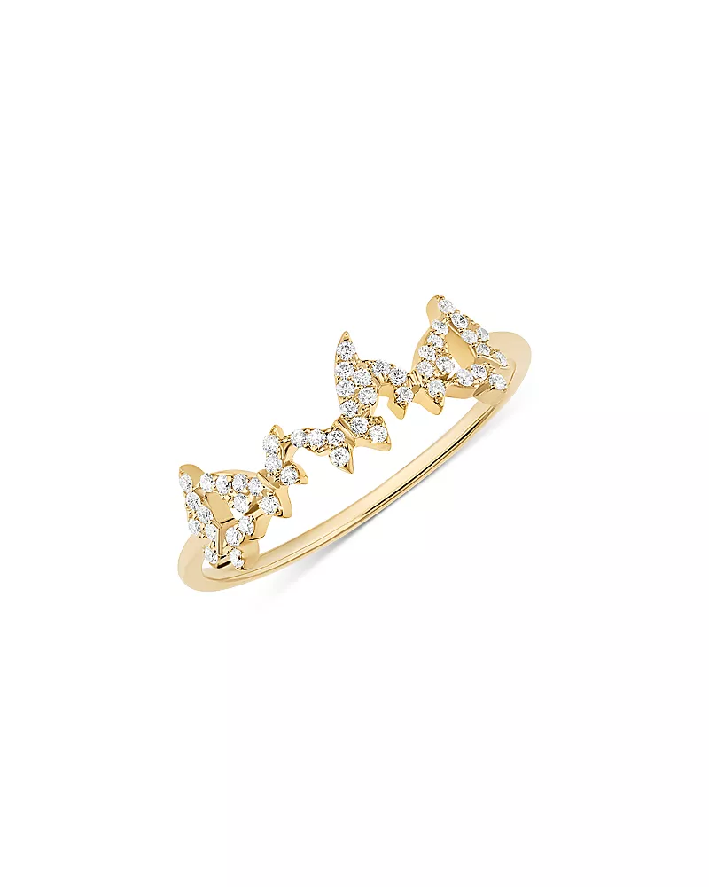 Lana 14K Yellow Gold Diamond Butterfly Ring, 0.13 tcw