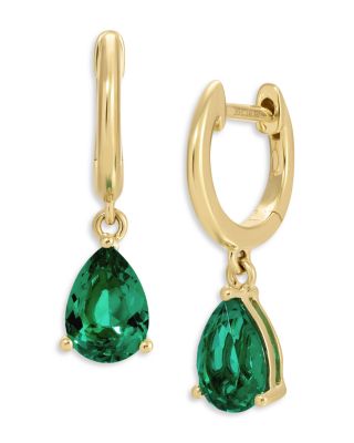 14K Yellow Gold Lab Grown Emerald Pear Drop Earrings