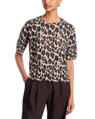 Animal Print Merino Wool Short Sleeve Sweater