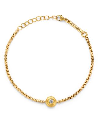 14K Yellow Gold Diamond Solitaire Brushed Bezel Box Link Chain Bracelet, 0.10 tcw