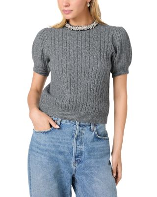 Avea Cable Knit Embellished Neck Sweater
