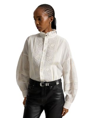 Ruffle Collar Embroidered Shirt