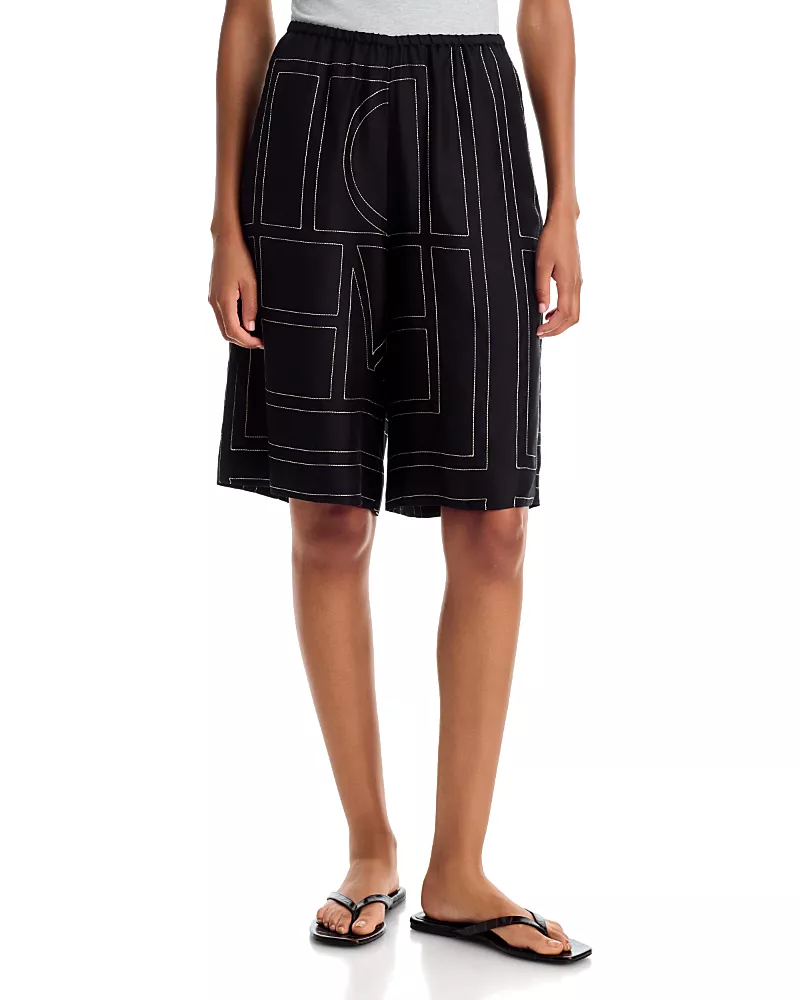 Toteme Silk Monogrammed Pajama Culotte Shorts