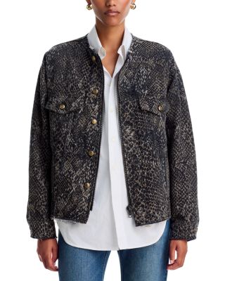 Jacquard Collarless Zip Up Trucker Jacket