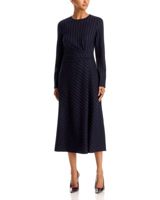 Pinstripe Long Sleeve Midi Dress