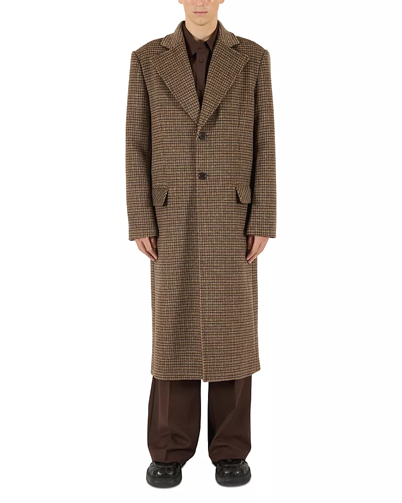 Krost Raindrum Cotton & Wool Single Breasted Check Overcoat